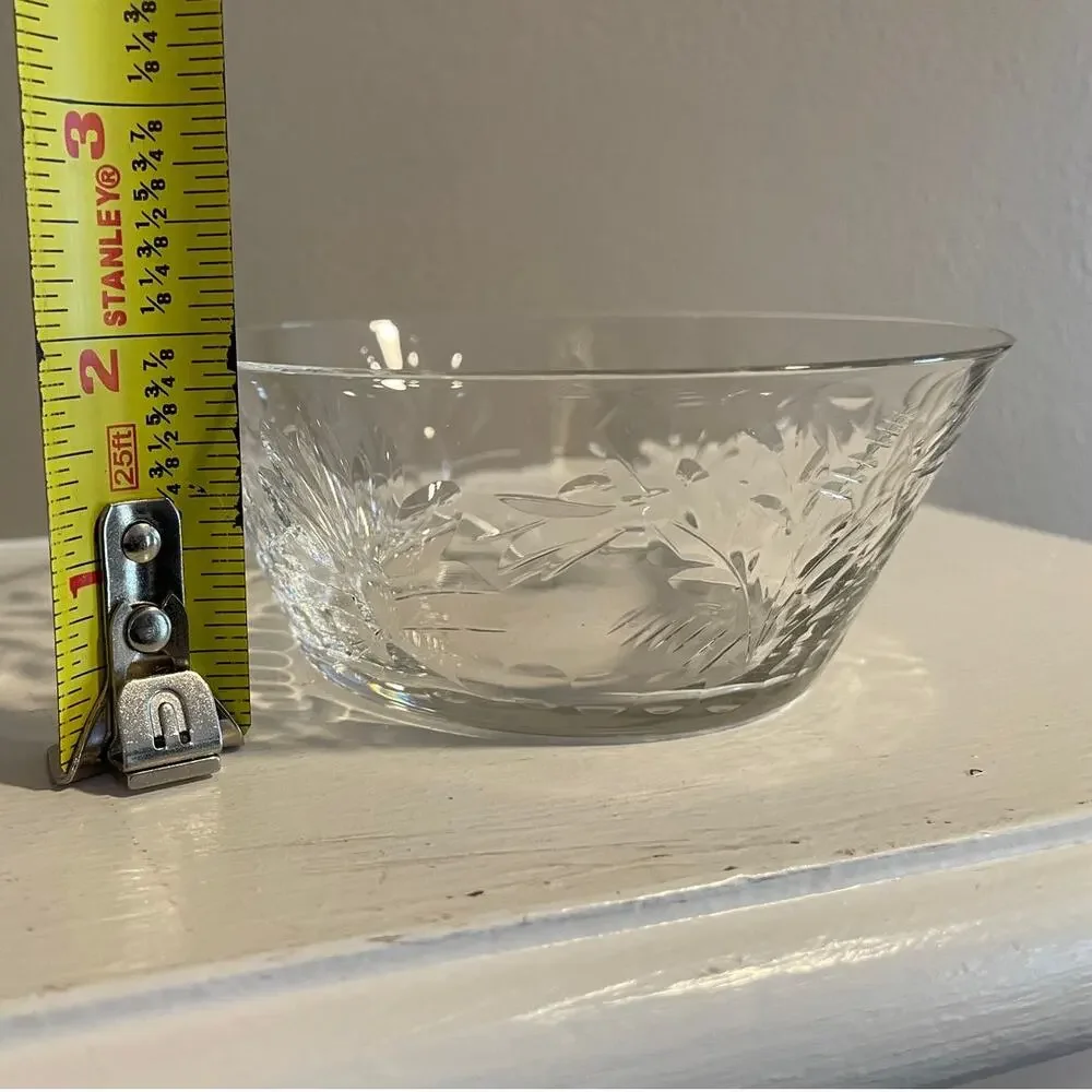 Vintage Etched Glass Small Dessert Bowls / Berry Bowls, Floral Set of 11